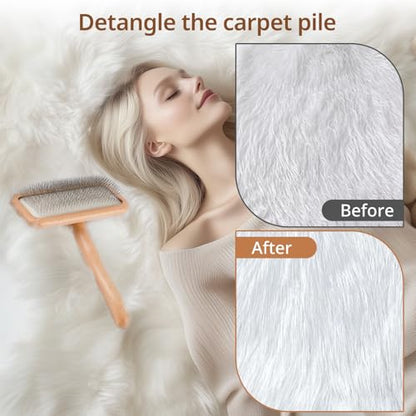 Sheepskin Wool Brush - Carpet Rake Tool - color: Wood