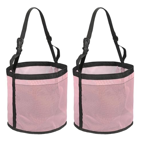 Horse Feed Bag, Horse Muzzle Hay Bags with Adjustable Strap Nylon Mesh Waterproof Bottom Grain Horses Bag, (Pink, L,2 Pcs), Intended for Feeding Grain/Powder/Hay - color: Pink, size: L