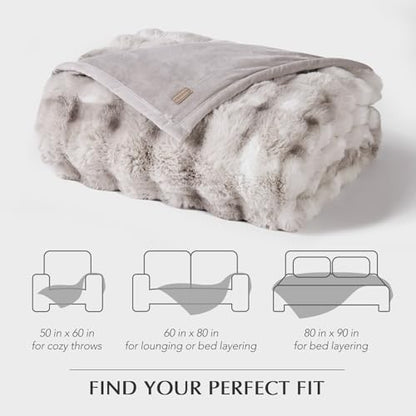 EverGrace Faux Rabbit Fur Bubble Throw Blanket, 50"x60", Light Grey - color: Marble Grey, size: 50"x60"