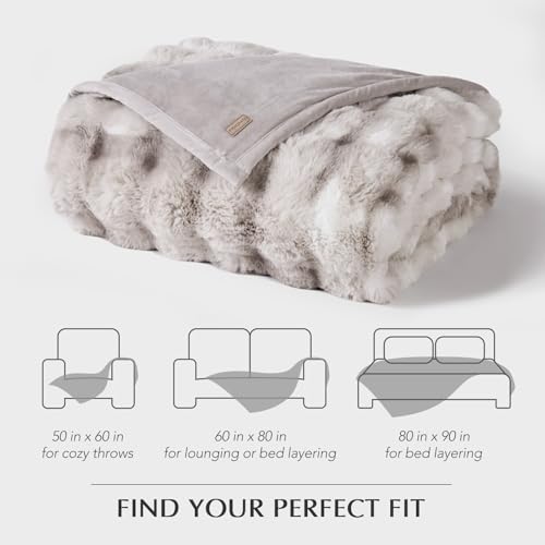 EverGrace Faux Rabbit Fur Bubble Throw Blanket, 60"x80", Light Grey - color: Marble Grey, size: 60"x80"