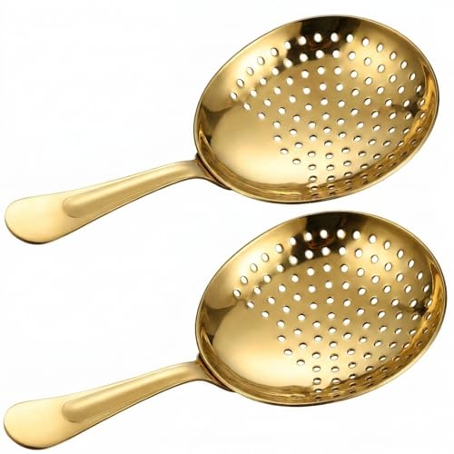 Boao 2 Pack Julep Strainers Stainless Steel Strainer Cocktail Spoon, Gold - color: Gold