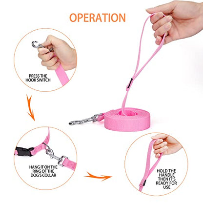 10 ft Strong Durable Nylon Dog Training Leash, Traction Rope, 1 Inch Wide, for Small and Medium Dog (Pink, 10 Feet) - color: Pink, size: 10 Feet