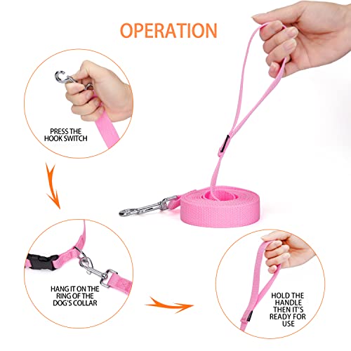 10 ft Strong Durable Nylon Dog Training Leash, Traction Rope, 1 Inch Wide, for Small and Medium Dog (Pink, 10 Feet) - color: Pink, size: 10 Feet