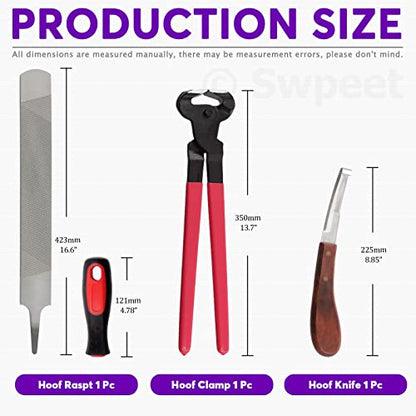 Swpeet 8Pcs Professional Farrier Tools Value Kit with Roll Pack, Horses Hoof Trimmers Shears Tools, Hoof Cutter, Farrier Rasp File and Rubber Handle, Hoof Nipper, Horseshoe Brush, Hoof Knife