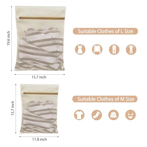 6Pcs Durable Honeycomb Mesh Laundry Bags for Delicates (3L 3M) Beige - color: Beige