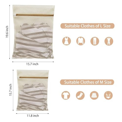 6Pcs Durable Honeycomb Mesh Laundry Bags for Delicates (3L 3M) Beige - color: Beige