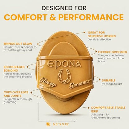 Epona Hay Flexible Glossy Curry Comb for Horses – Soft, Ergonomic Grooming Brush with Flexible Tines for Deep Cleaning, Massage & Shedding Care (Hay) - color: Hay