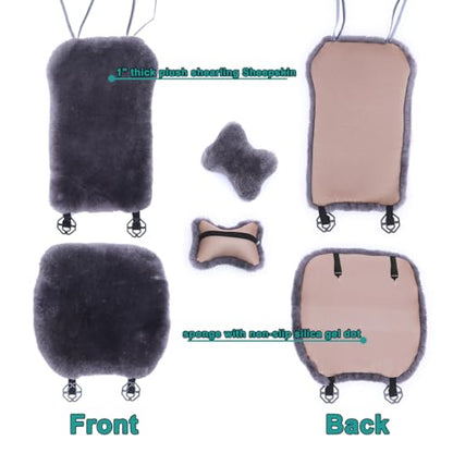 OGLAND Fuzzy Sheepskin Car Seat Cover for Soft Fur Fluffy Auto Wool Cushion - color: Graphite