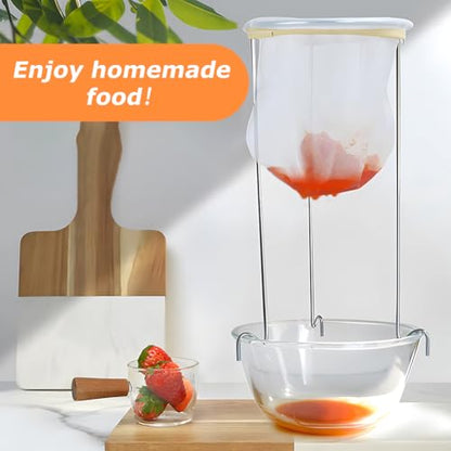 Jelly Strainer Stand, 3 Reusable Bags, Stainless Steel Sieve for Nut Milk