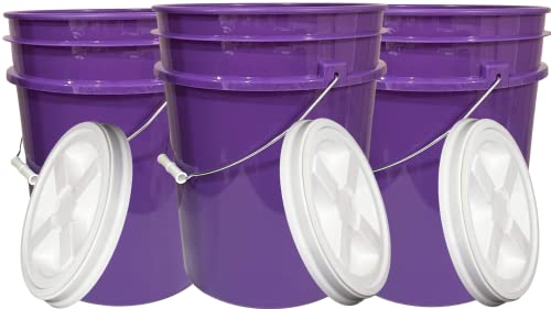 House Naturals 5 Gallon Purple Food Grade BPA Free, Made in USA, Plastic Bucket with Screw On Air Tight lid, (Pack of 3) (Purple Buckets with White Lids) - color: Purple Buckets With White Lids