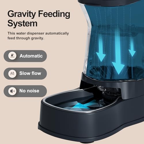 Automatic Dog Water Dispenser, Stainless Steel Bowls Feeder, 100% BPA-Free - color: Dark Grey, size: 2.1 Gallon