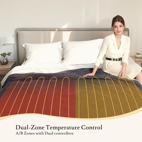 Electric Heated Blanket 90"×100" King Size, Soft Microplush for Bed, Hotel, Living Room, 4 Heating Levels & 10H Auto-Off, Dual Controller, Overheat Protection, Parents's Gifts - Dark Gray - color: 01-dark Gray, size: King Size (90"x100")