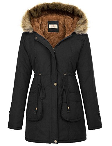 GRACE KARIN Women's Winter Coats Fleece Parkas Anoraks Hooded Military Jacket Coats - color: Black, size: Small