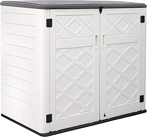 KINYING Larger Outdoor Storage Shed Weather Resistance, Horizontal Outdoor Storage Box Waterproof for Garden, Patios, Backyards, 48 Cu.ft Capacity for Garbage Cans, Lawn Mower, Garden Tools - color: 48 Cu.ft Off White Shed-01A