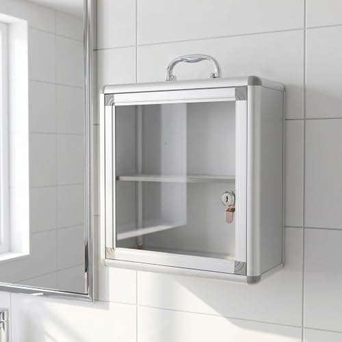 Healeved Medicine Storage Box Wall Hanging Emergency Medicine Box with Lockable Case Large Aid Container Empty for Home Office Kindergarten Outdoor Use