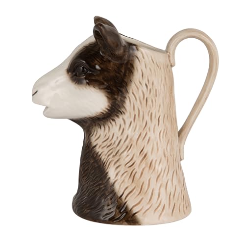Creative Co-Op 12-Ounce Stoneware Goat Shaped Pitcher, Brown and White