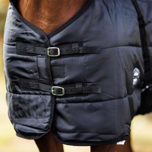 Country Pride Sentinel Channel Quilt Horse Stable Blanket, Midweight Open Front, 420D Nylon Outer Shell, 250g Poly-Fill Insulation, Wither Protection, Adjustable Leg Straps, Bias Surcingle (72,Black) - color: Black, size: 72