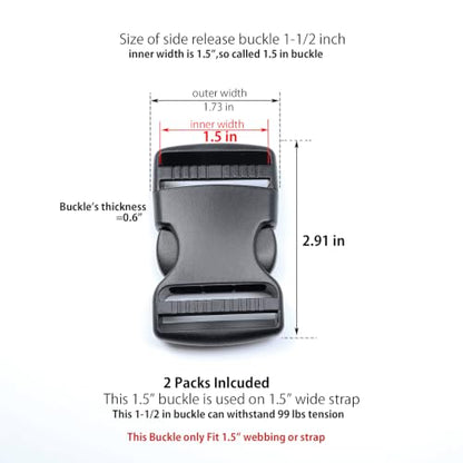 Quick Side Release Buckle, Heavy Duty Plastic Snap Buckle Clip Clasp Fasteners for Backpack Strap - style: 1-1/2 Inch - 2 Pieces
