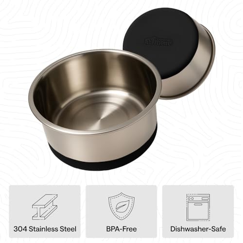 GORILLA GRIP Dog Bowls, Food Grade Stainless Steel, Set of 2, 2 Cup, Black | 304 Stainless Steel Pet Feeding Bowls Hold 16 fl oz Each, Dishwasher Safe, Rust Resistant, BPA Free Rubber Base - color: Black, size: 2 Cup (16 Oz)