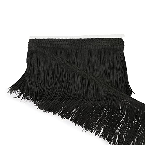 Chainette Fringe Trim 5 Yard x 6 Inches Fabric Tassel Trims - color: Black, size: 6"-5Yards/R