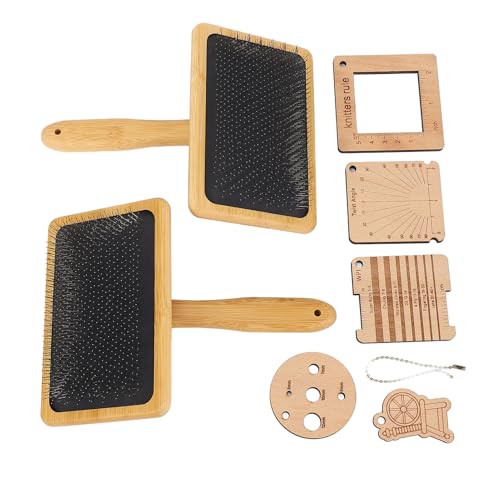 Wooden Knitting Gauge Set, 8 Piece Knitting Tool Set, Wood Blending Board Carding Brush Set with, Wooden Wool Carder Hand Carders for Needle Felting Supplies for Dogs Weaving