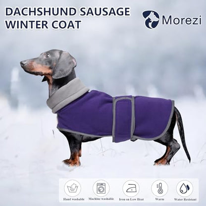 Dachshund Coats Sausage Dog Fleece Coat in Winter Miniature Dachshund Clothes with Hook and Loop Closure high vis Reflective Stripe Safety Purple XS - color: Purple, size: X-Small(Back: 12"-13"in)
