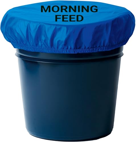 Horse Bucket Cover for Feed Protection & Organization, Keeps Flies & Dust Out, Elastic Fit for 2-5 Gallon Buckets, Livestock Feed Bucket Top - 1 Pack (Morning Feed) - color: Morning Feed