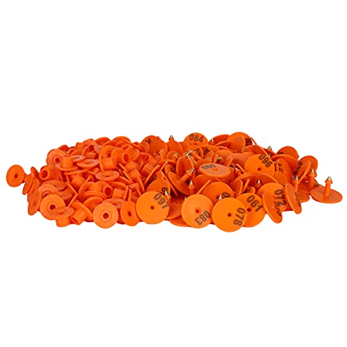 Laser Engraved Livestock Ear Tags, Thickened Anti Shedding Lettering Orange Sheep Pig Cattle Identification Tags 100 Per Pack for Ranch Livestock Marking and Breeding Tracking - color: With Word