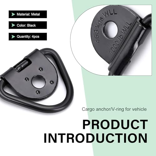 4 PCS Car Cargo Tie Down Anchors, Heavy Duty Cargo V-ring Anchors, Metal Trailers Hook Cargo Bolt, Universal Trailer Accessories, for Trailers Trucks SUVs (Black)