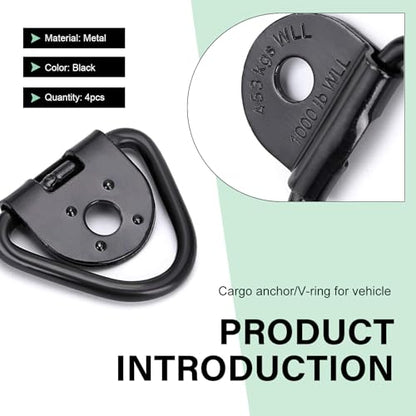 4 PCS Car Cargo Tie Down Anchors, Heavy Duty Cargo V-ring Anchors, Metal Trailers Hook Cargo Bolt, Universal Trailer Accessories, for Trailers Trucks SUVs (Black)
