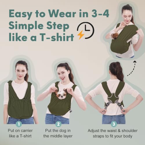 Supet Dog Sling Carrier for Small Pet, Adjustable Hands Free Front Backpack - color: Green, size: Regular