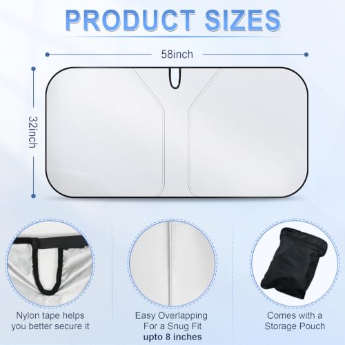 SINGARO 300T Universal Car Windshield Sun Shade, Foldable Reflective for Windshield & Window Shades with Overlapping Design, Car Interior Accessories (58" L x 32" W) - size: Standard
