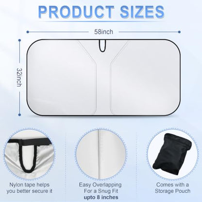 SINGARO 300T Universal Car Windshield Sun Shade, Foldable Reflective for Windshield & Window Shades with Overlapping Design, Car Interior Accessories (58" L x 32" W) - size: Standard