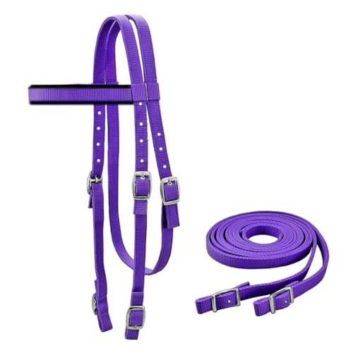 Tahoe Tack Double Layer Nylon Full Horse Headstall with Split Reins - color: Purple, size: Pony (Small)