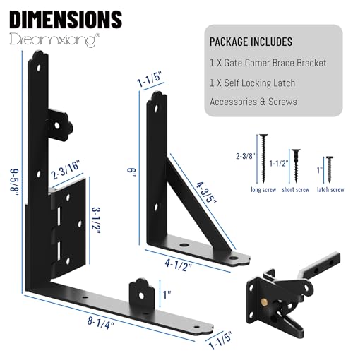 Gate Corner Brace Bracket Anti Sag Gate Frame Kit with Self-Locking Latch