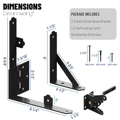 Gate Corner Brace Bracket Anti Sag Gate Frame Kit with Self-Locking Latch