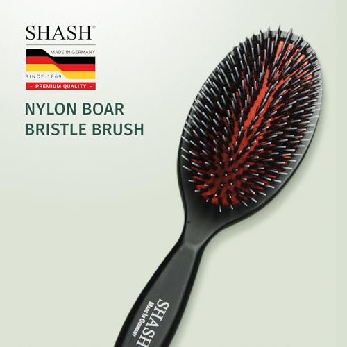 SHASH Since 1869 Hand Made In Germany - Nylon, 100% First Cut Boar Bristle Brush Suitable For Normal to Thick Hair - Gently Detangles, No Pulling or Split Ends - Softens Improves Texture, (Medium) - size: Medium