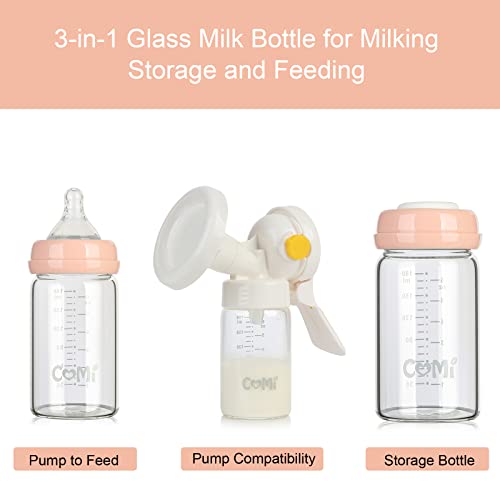 COMI Wide Neck Glass Breastmilk Collection n Storage Bottle, 6oz with Screw Ring Sealing Disk; Re-markable Sealing Disc. BPA Free, Fits Breast Pumps & Nipples (2 Pack Pink Lids) - style: 180ml 2PINK