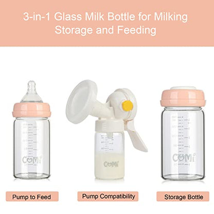 COMI Wide Neck Glass Breastmilk Collection n Storage Bottle, 4 Packs, 6oz with Screw Ring Sealing Disk; Re-markable Sealing Disc. BPA Free, Fits Breast Pumps & Nipples (4 Pink Lids) - style: 180ml 4PINK