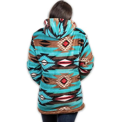 TrailCrest Women's Plush Sherpa Lined Hooded Plaid Zip-Up Jacket - color: Teal Aztec, size: X-Large