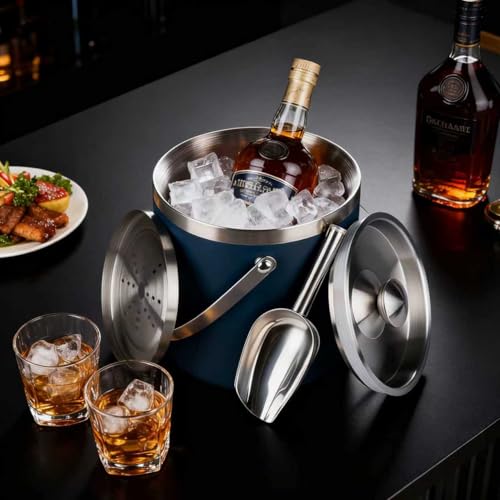 3L Double-Wall Insulated Stainless Steel Ice Bucket for parties - color: Navy