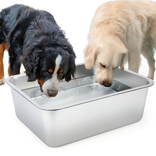 5 Gallon Large Dog Water Bowl, Stainless Steel Bowl, Giant Dogs | 5 Gallon Capacity, 17.7 x 13.8 x 6 in Size, Wide Rectangular Opening, Food or Water Use, Indoor Outdoor Use, Easy to Clean - color: 1PCS(Original Color), size: 5 Gallons