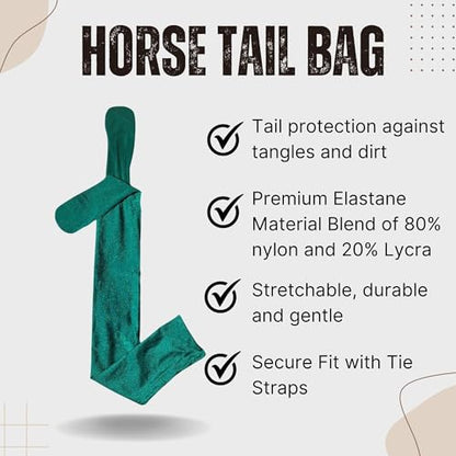 Ranch Hand Premium Lycra Tail Bag – Horse Tail Bag Made from Durable Stretchable Lycra – Gentle on Hair and Free from Damage – Horse Tail Protection Bag for Grooming – 24 Inches - Green - color: Green