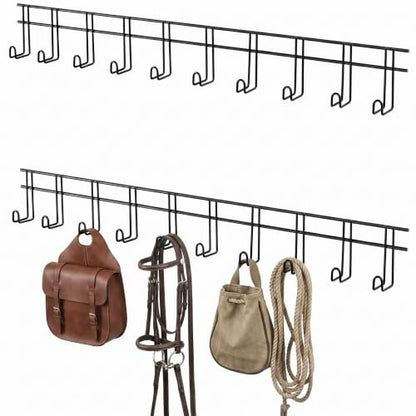 Yaocom 10 Hook 2 Pcs Bridle Hooks Tack Room Metal Wall Hangers Rack, Black - style: 10 Hook