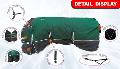 Majestic Ally 600 D Ripstop Nylon Horse Turnout Blanket, Waterproof, Heavyweight, Rain and Weather Resistant, 250 GSM (Hunter Green Black, 76 - Inch) - color: Hunter Green Black, size: 76 - Inch