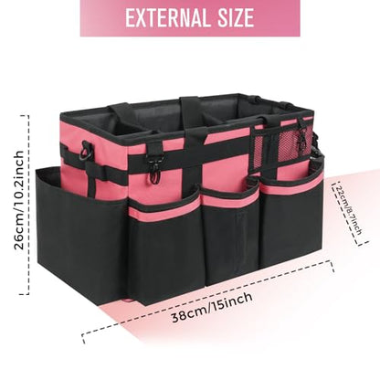 SCAVATA Wearable Cleaning Caddy, Cleaning Caddy Supplies Organizer with Handle & Shoulder Straps for Housekeepers, Under Sink & Car Cleaning Tool Organizers Bag with 4 Foldable Divider (OleanderRed) - color: OleanderRed