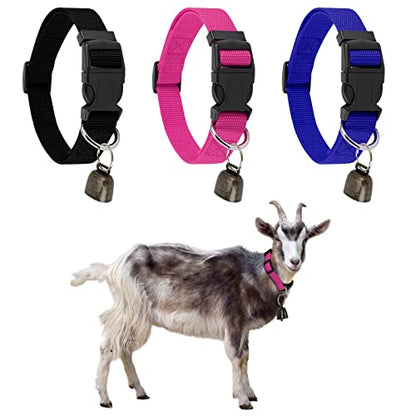 3 Pack Goat Collars with Bells, Classic Navy Adjustable Collar Set - color: Black+Pink+Blue
