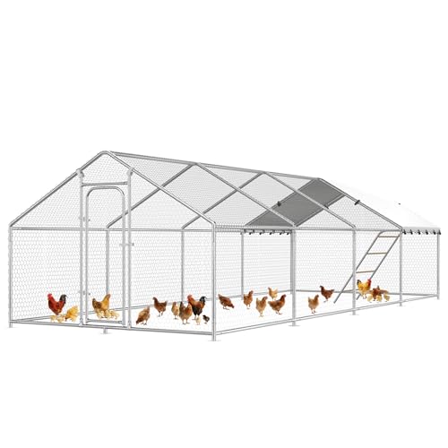 26.3x9.8 FT Extra Large Metal Chicken Coop, Walk-in Poultry Run Pen | Waterproof Cover, Reinforced Metal Structure, Walk-in Chicken Run, Outdoor Poultry Cage for Ducks Hens Rabbits - size: 315.1"L x 118.1"W x 78.1"H