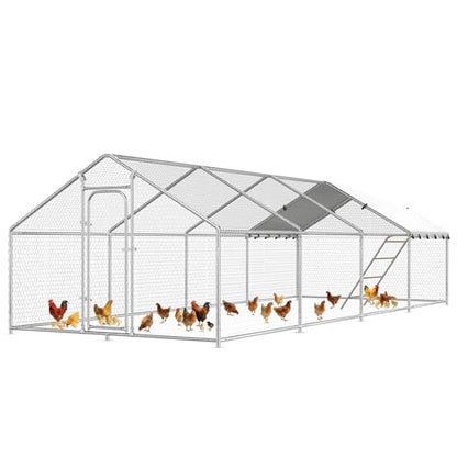 26.3x9.8 FT Extra Large Metal Chicken Coop, Walk-in Poultry Run Pen | Waterproof Cover, Reinforced Metal Structure, Walk-in Chicken Run, Outdoor Poultry Cage for Ducks Hens Rabbits - size: 315.1"L x 118.1"W x 78.1"H