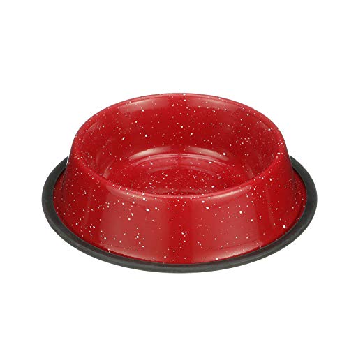 Neater Pet Brands - Outdoor Camping Style Pet Bowl - Enamel Ware Blue Black Granite Colors - Dog Cat No Tip Skid Bowls (32 oz, Red) - color: Red, size: 32 oz
